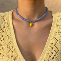 Кольє "Blue Lemon" - Медсплав, Котяче Око, Полімерна глина - арт. LE-1782642552919 - Le'Perle - мініатюра 1