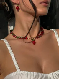 Кольє "Strawberry" - Медсплав, Котяче Око, Полімерна глина - арт. LE-1782642824485 - Le'Perle - мініатюра 3