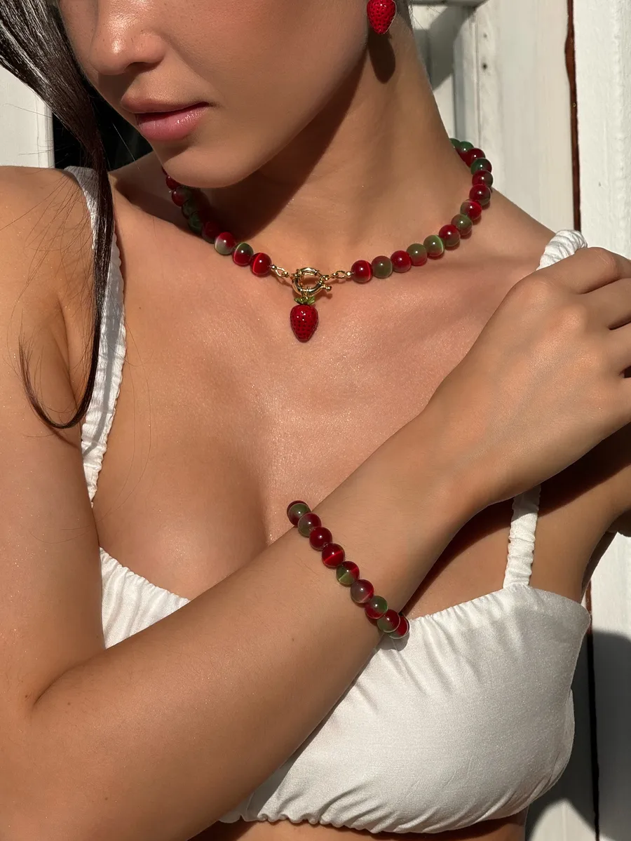 Браслет "Strawberry"  - Медсплав, Котяче Око, Полімерна глина - арт. LE-1782644173026 - Le'Perle - фото 2