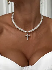 Кольє "Bright Cross" - Медсплав, Майорка, Циркон - арт. LE-1782895085057 - Le'Perle - мініатюра 2