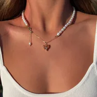Кольє "Peach Lilly" - Медсплав, Річкові Перлини, Фіаніт - арт. LE-1782921567670 - Le'Perle - мініатюра 1