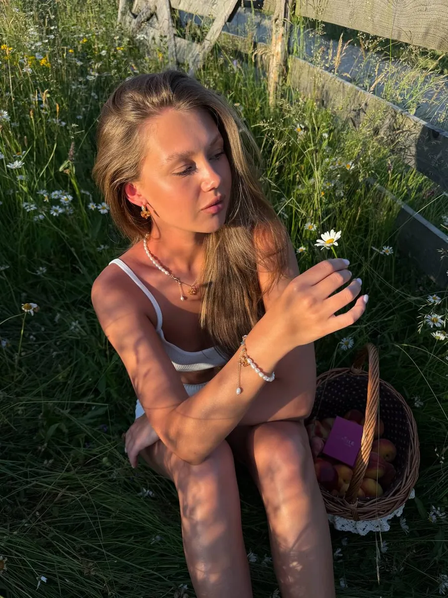 Браслет "Peach Lilly" - Медсплав, Річкові Перлини, Фіаніт - арт. LE-1782922123144 - Le'Perle - фото 3