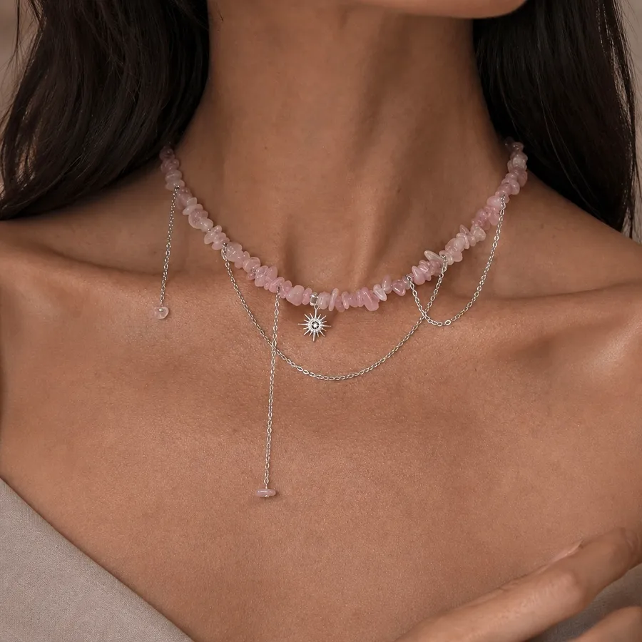 Кольє "Pinky Star" - Медсплав, Рожевий Кварц крихта - арт. 6681625903 - Le'Perle - фото 1