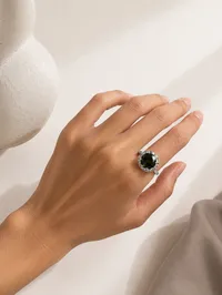 Каблучка "Green Label" - Медсплав, Фіаніт, Циркон - арт. LE-1784630257273 - Le'Perle - мініатюра 2