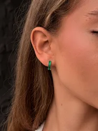 Сережки "Green Gia" - Медсплав, Фіаніт - арт. LE-1788950045485 - Le'Perle - мініатюра 4