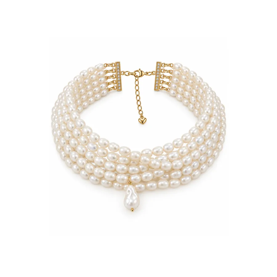 Кольє "Wedding Pearl" - Медсплав, Річкові Перлини, Барочний Перламутр, Фіаніт - арт. LE-1789045849715 - Le'Perle - фото 2