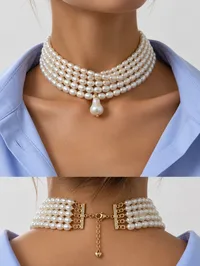 Кольє "Wedding Pearl" - Медсплав, Річкові Перлини, Барочний Перламутр, Фіаніт - арт. LE-1789045849715 - Le'Perle - мініатюра 4