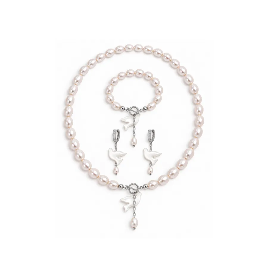 Сет "Silver Горлиця" - Річкові Перлини, Полімерна глина - арт. 8946458953 - Le'Perle - фото 1