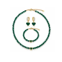 Сет "Green Chic" - Медсплав, Ювелірне скло - арт. LE-1768849953145 - Le'Perle - мініатюра 1