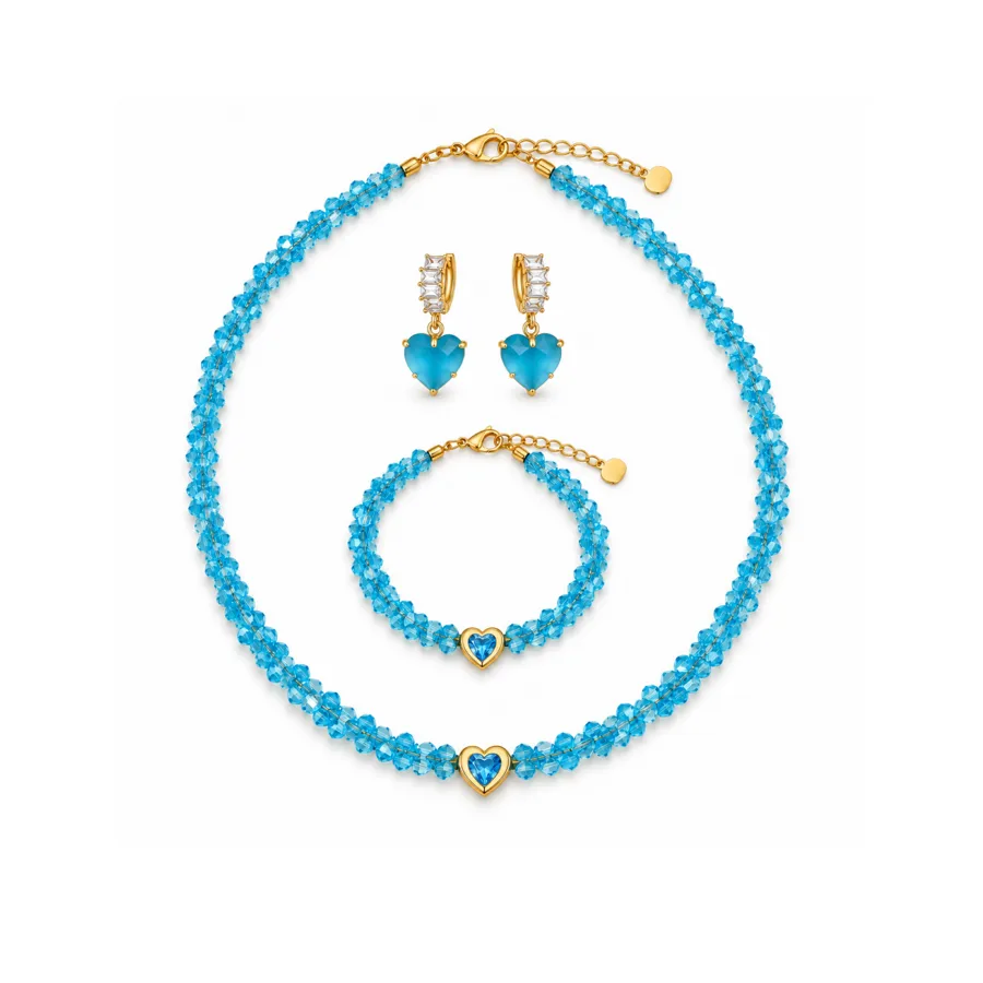 Сет "Blue Chic" - Медсплав, Ювелірне скло - арт. LE-1768850647258 - Le'Perle - фото 1