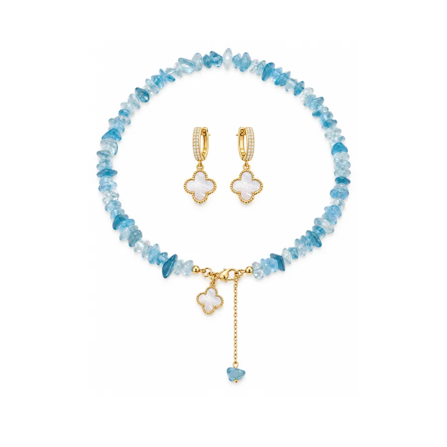 Сет "Aqua Clover" - Медсплав, Аквамарин Гранований - арт. 3141694816 - Le'Perle - фото 1
