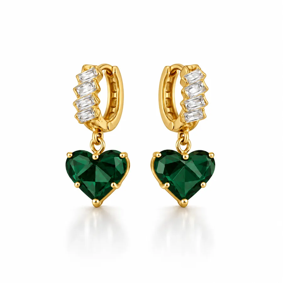 Сет "Green Chic" - Медсплав, Ювелірне скло - арт. LE-1768849953145 - Le'Perle - фото 4