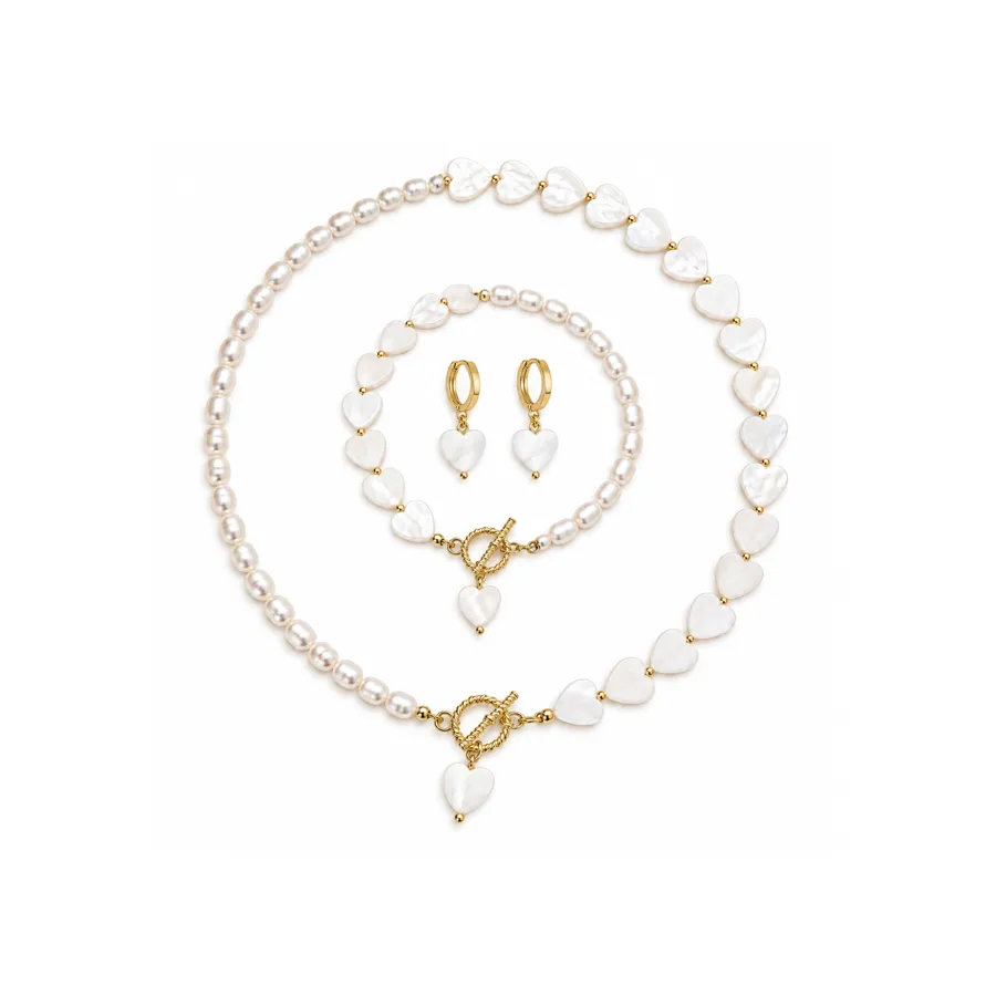 Сет “Gold Vita” - Медсплав, Річкові Перлини, Перламутрові Серця - арт. 5537127053 - Le'Perle - фото 1