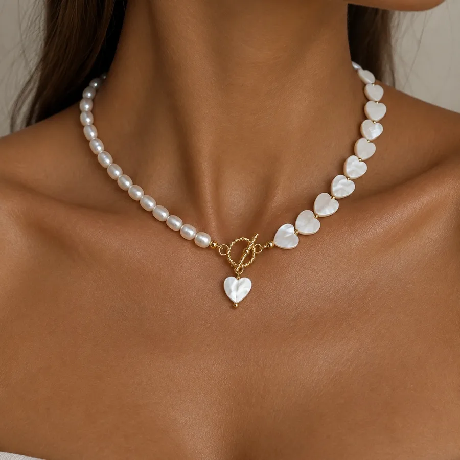 Сет “Gold Vita” - Медсплав, Річкові Перлини, Перламутрові Серця - арт. 5537127053 - Le'Perle - фото 2