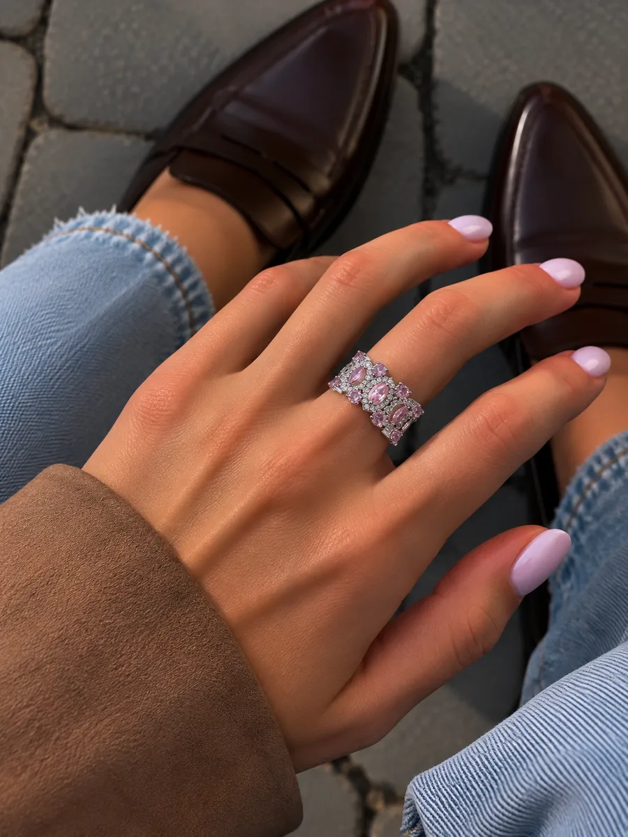Каблучка "Pink Luna" - Медсплав, Фіаніт, Циркон - арт. LE-1792050809862 - Le'Perle - фото 2
