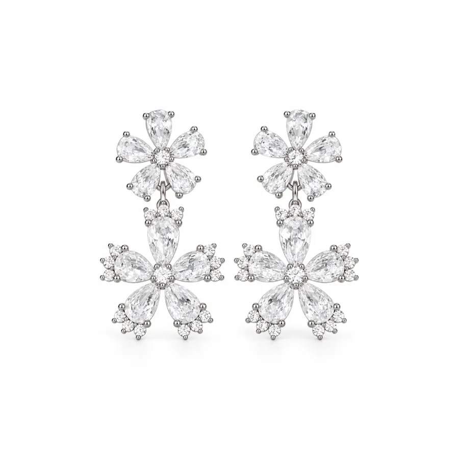 Сережки "Duo Flora" - Медсплав, Фіаніт, Циркон - арт. LE-1792054974215 - Le'Perle - фото 1