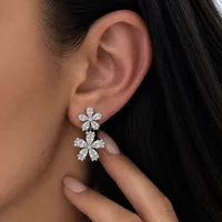 Сережки "Duo Flora" - Медсплав, Фіаніт, Циркон - арт. LE-1792054974215 - Le'Perle - мініатюра 2