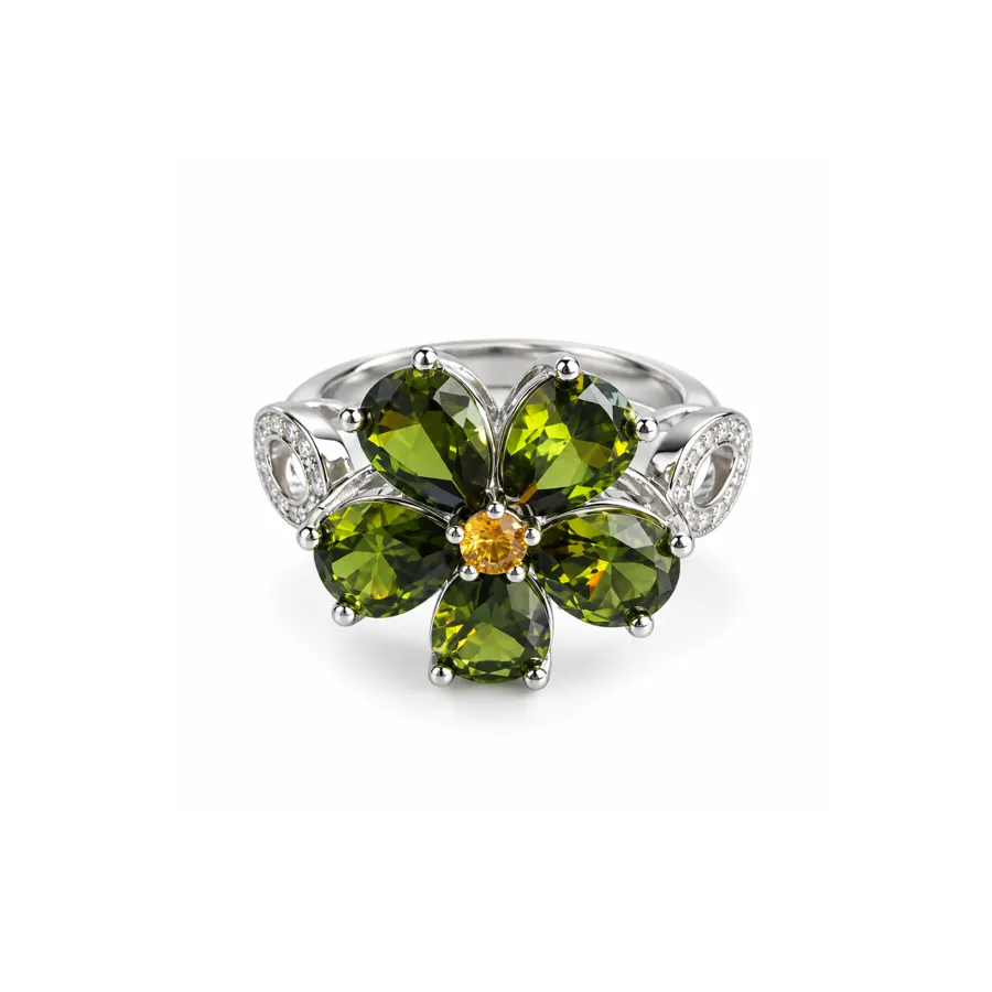 Каблучка "Green Petal"  - Медсплав, Фіаніт, Циркон - арт. LE-1792055568771 - Le'Perle - фото 1