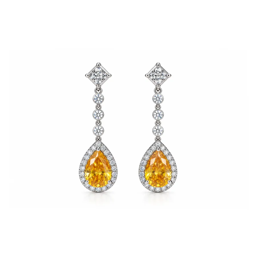 Сережки "Yellow Princess" - Медсплав, Фіаніт, Циркон - арт. LE-1792745806410 - Le'Perle - фото 1