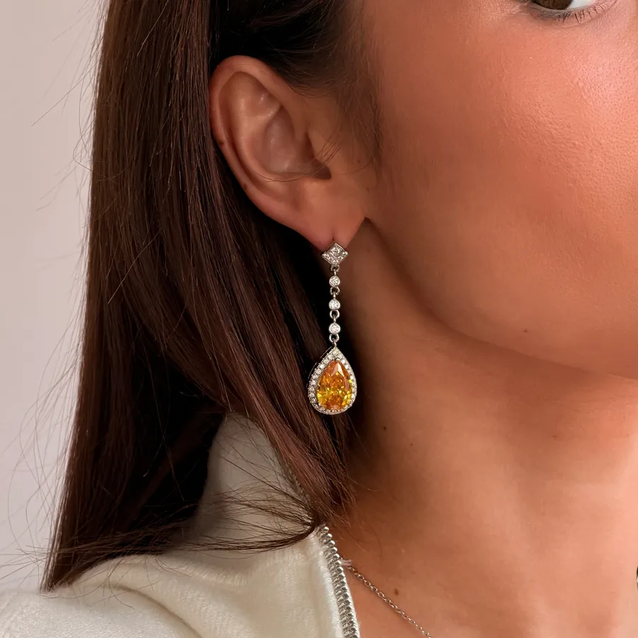 Сережки "Yellow Princess" - Медсплав, Фіаніт, Циркон - арт. LE-1792745806410 - Le'Perle - фото 2