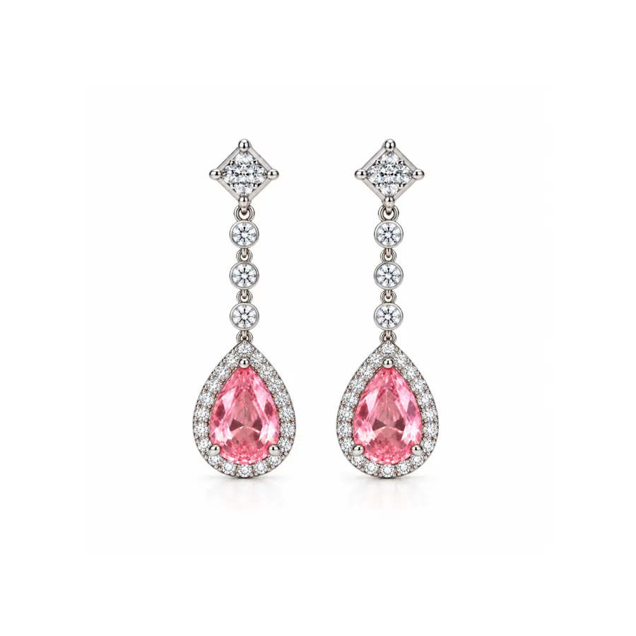 Сережки "Pink Princess" - Медсплав, Фіаніт, Циркон - арт. LE-1792751578891 - Le'Perle - фото 2