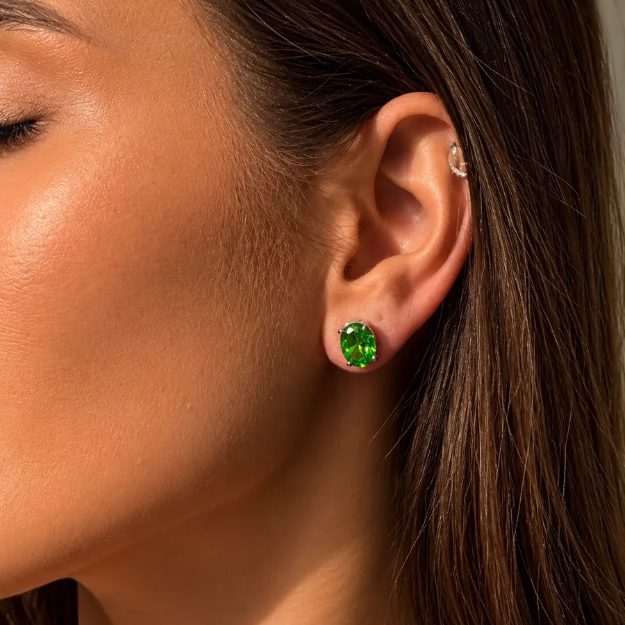 Сережки "Green Crystal" - Медсплав, Фіаніт, Циркон - арт. LE-1792761504414 - Le'Perle - фото 1
