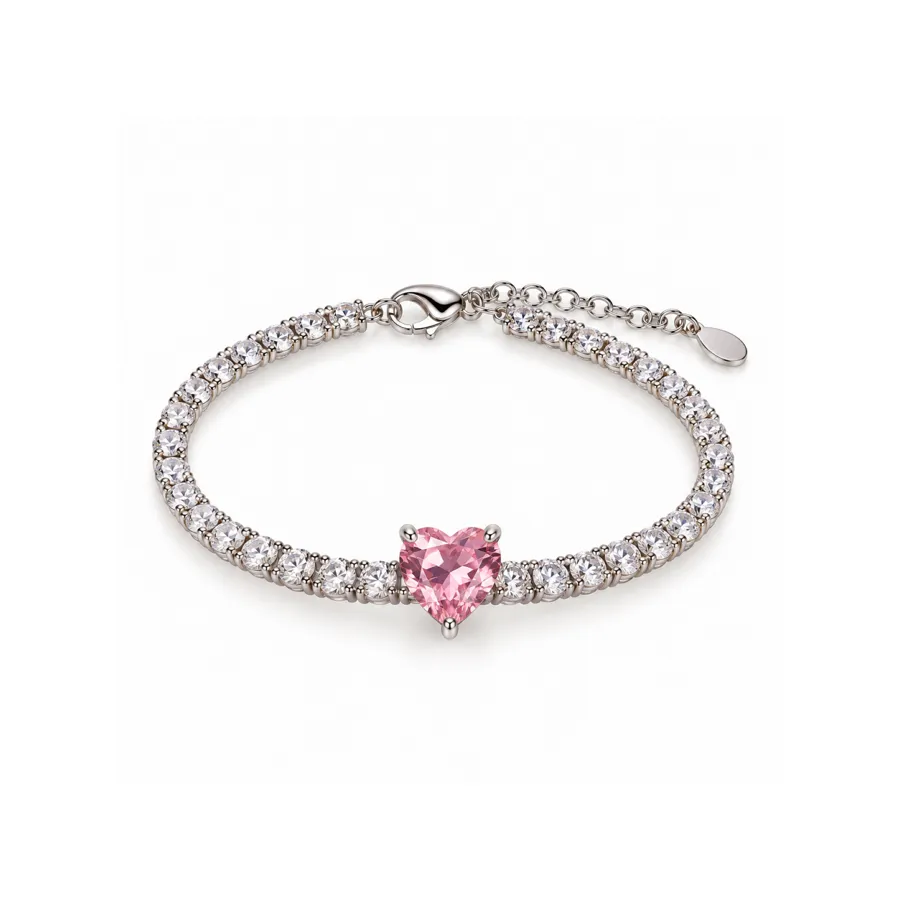 Браслет "Pink Dot" - Медсплав, Срібне Покриття, Фіаніт, Циркон - арт. LE-1792763264235 - Le'Perle - фото 1