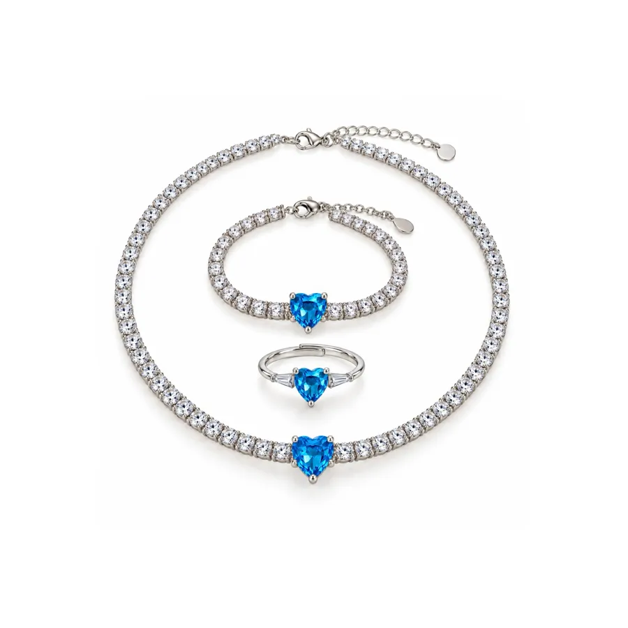 Сет "Blue Dot" - Медсплав, Срібне Покриття, Фіаніт, Циркон - арт. LE-1792824401048 - Le'Perle - фото 1
