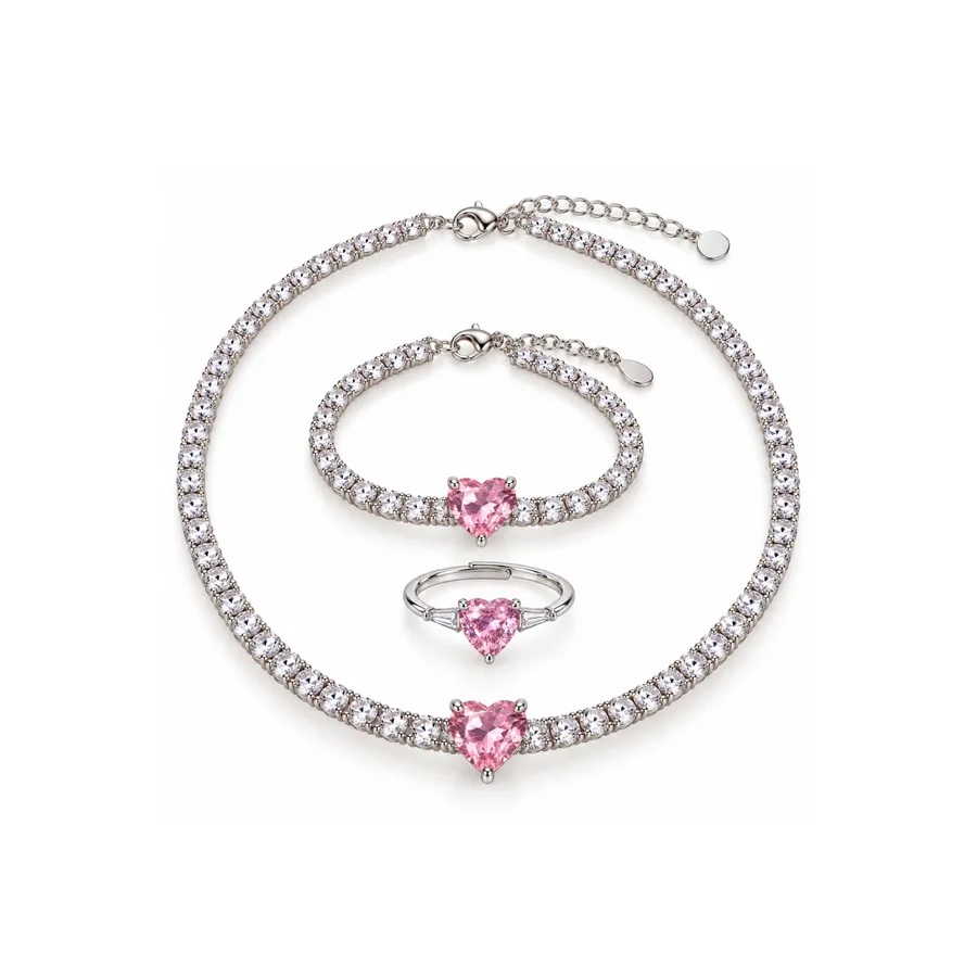 Сет "Pink Dot" - Медсплав, Срібне Покриття, Фіаніт, Циркон - арт. LE-1792824986556 - Le'Perle - фото 1