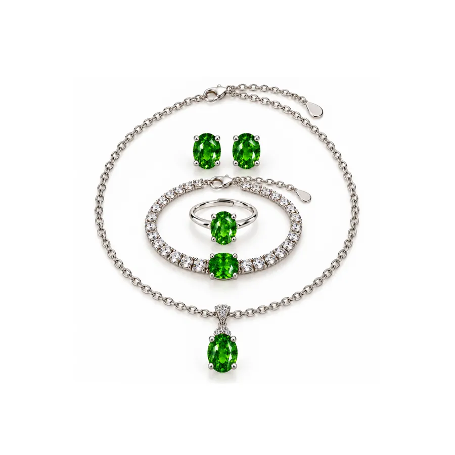 Сет "Green Crystal" - Медсплав, Фіаніт, Циркон - арт. LE-1792825527631 - Le'Perle - фото 1