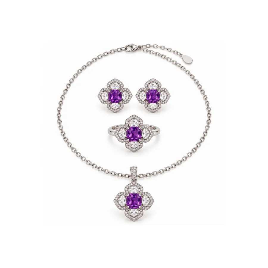 Сет "Iris Bloom" - Медсплав, Фіаніт, Циркон - арт. LE-1792828022673 - Le'Perle - фото 1